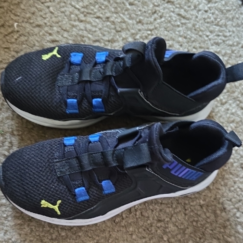 Puma Black and Blue Athletic Sneakers with Breathable Mesh